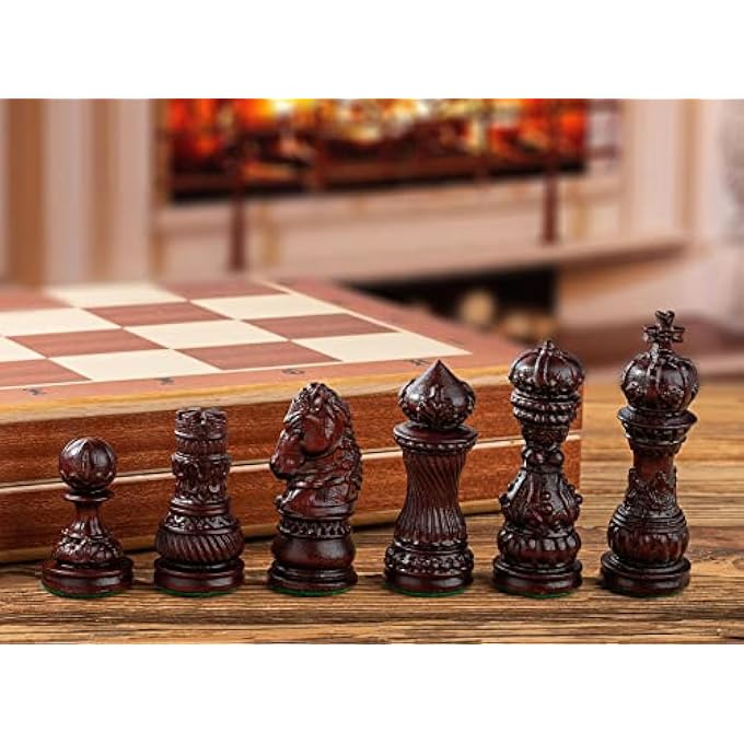 rayihni WOODEN CHESS SET WITH PIECES 60 CM / 23 IN - HANDCRAFTED AND PORTABLE LARGE CHESS BOARD GAME FOR ADULTS AND KIDS - Image 3